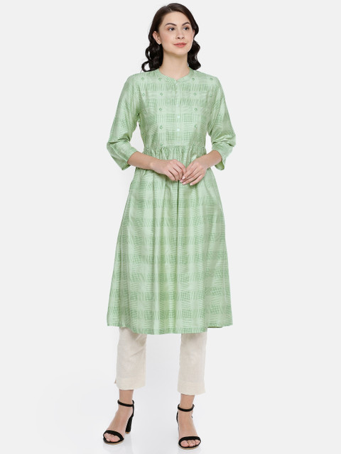 

Melange by Lifestyle Women Green Checked A-Line Kurta