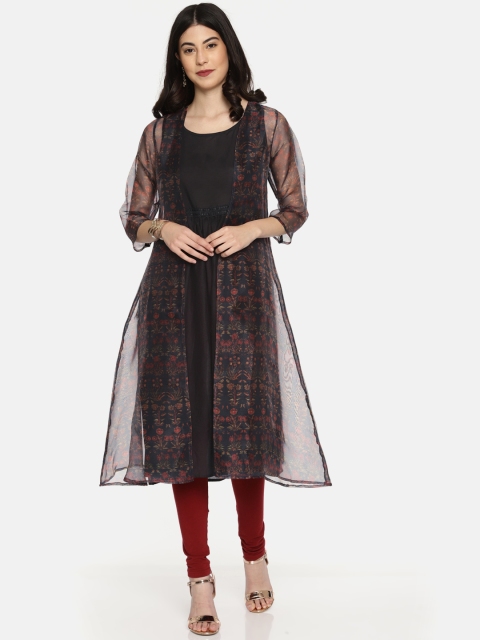 

Melange by Lifestyle Women Black & Navy Blue Printed A-Line Layered Kurta