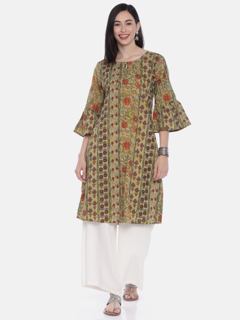 

Melange by Lifestyle Women Olive Green Printed Knee Lenghth A-Line Kurta