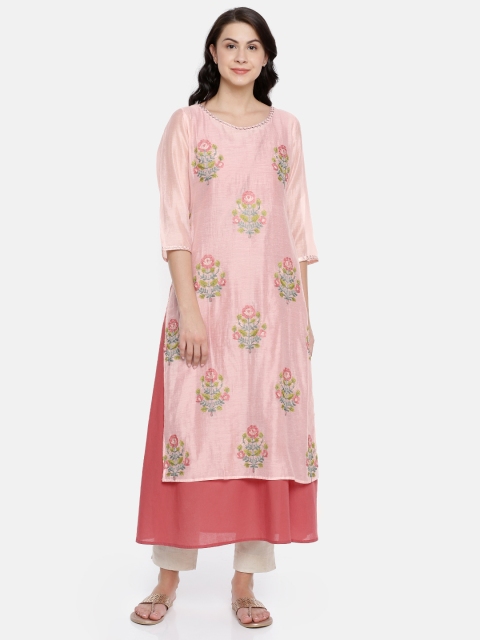 

Melange by Lifestyle Women Pink Embroidered Layered A-Line Kurta