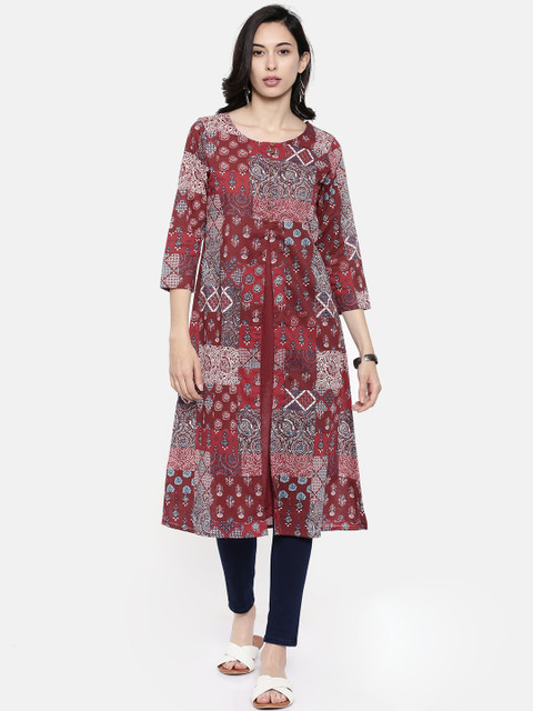 

Melange by Lifestyle Women Burgundy Printed A-Line Kurta