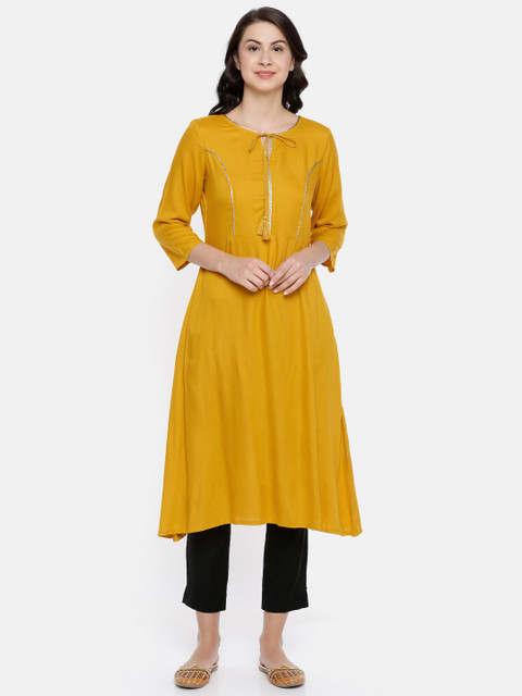 

Melange by Lifestyle Women Mustard Solid A-Line Kurta
