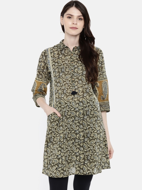 

Melange by Lifestyle Women Olive Green Printed A-line Kurta