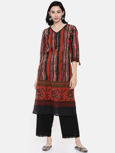 

Melange by Lifestyle Women Red & Black Printed Straight Kurta