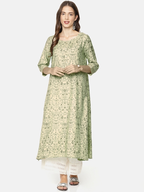 

Melange by Lifestyle Women Green Printed Straight Kurta
