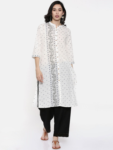 

Melange by Lifestyle Women White Printed Straight Kurta