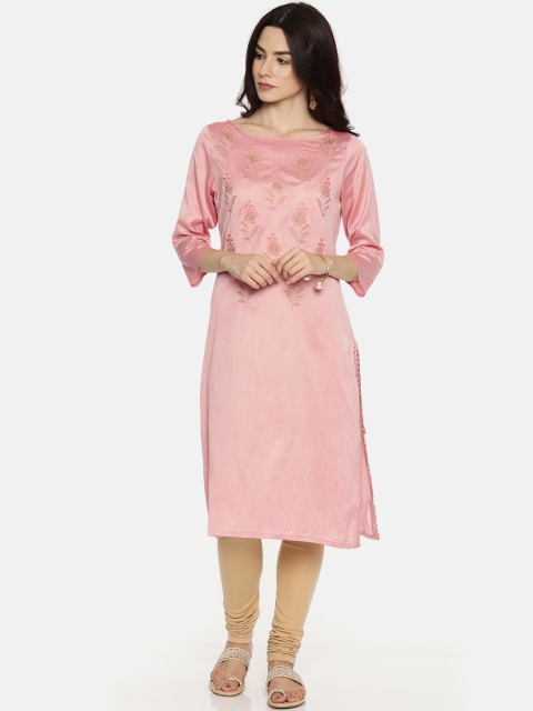 

Melange by Lifestyle Women Pink Woven Design Straight Kurta