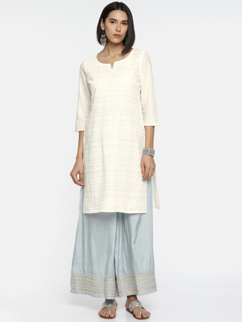 

Melange by Lifestyle Women Off-White Embroidered Straight Kurta