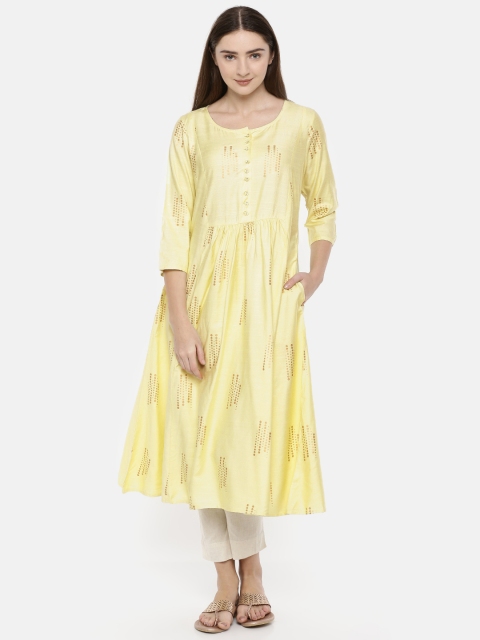 

Melange by Lifestyle Women Yellow & Gold-Toned Printed A-Line Kurta