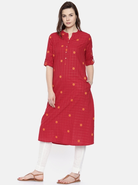 

Melange by Lifestyle Women Red & Yellow Checked A-Line Kurta