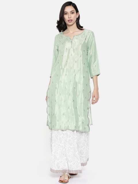 

Melange by Lifestyle Women Green Embroidered Straight Kurta