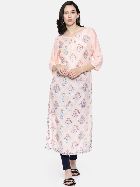 

Melange by Lifestyle Women Peach-Coloured Printed Straight Kurta