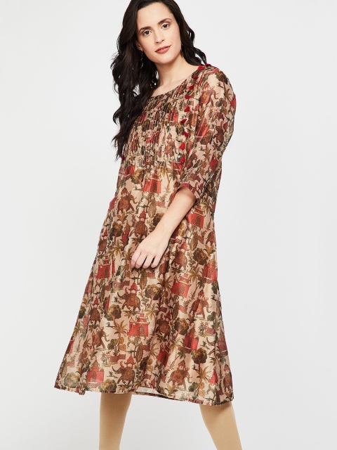 

Melange by Lifestyle Women Beige & Brown Printed A-Line Kurta