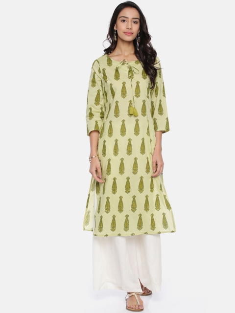 

Melange by Lifestyle Women Green Printed Straight Kurta