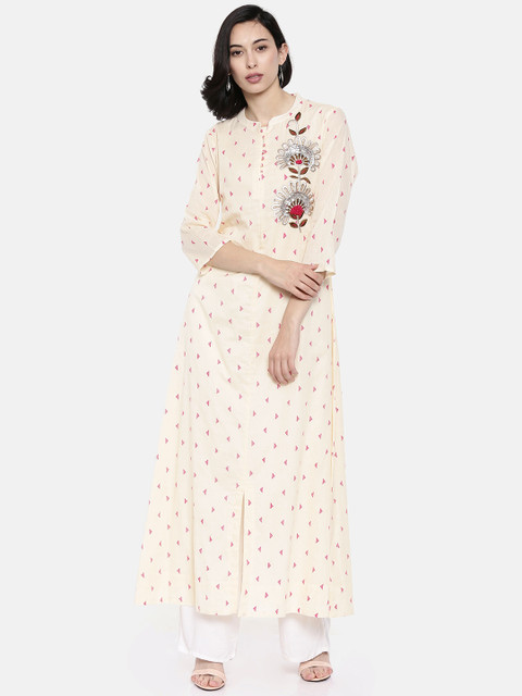 

Melange by Lifestyle Women Cream-Coloured Printed A-Line Kurta