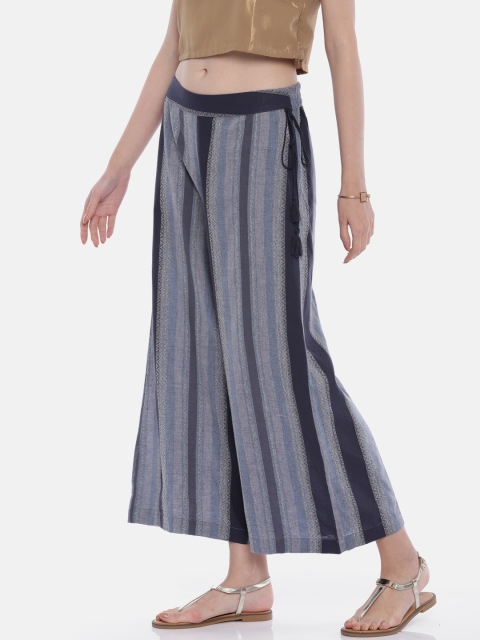 

Melange by Lifestyle Women Blue Striped Flared Cropped Palazzos