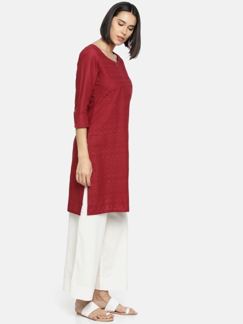 

Melange by Lifestyle Women Red Embroidered Straight Kurta