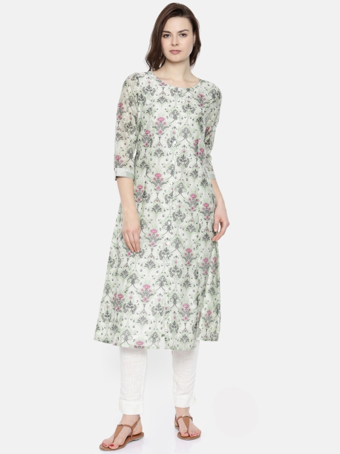 

Melange by Lifestyle Women Green Printed A-Line Kurta