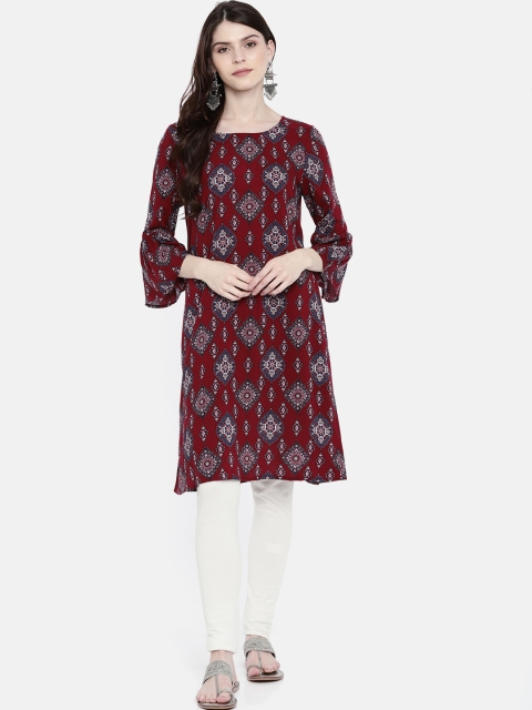 

Melange by Lifestyle Women Maroon Printed Straight Kurta