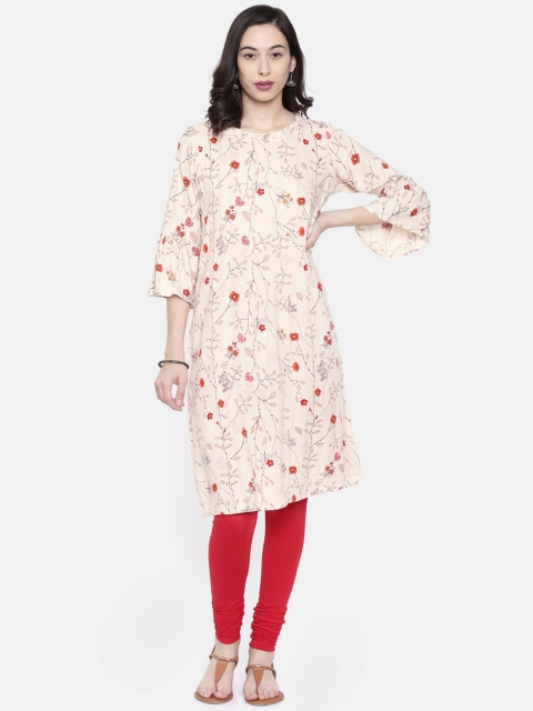 

Melange by Lifestyle Women Beige Printed Straight Kurta