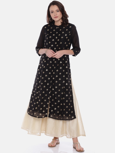 

Melange by Lifestyle Women Black Woven Design Straight Calf Length Kurta