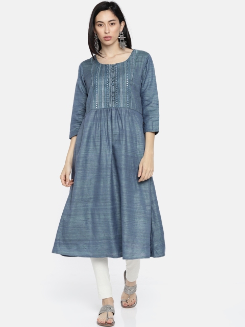 

Melange by Lifestyle Women Blue Embroidered A-Line Kurta