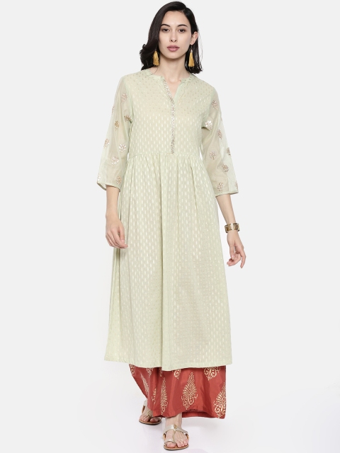 

Melange by Lifestyle Women Sea Green Woven Design A-Line Kurta