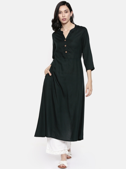 

Melange by Lifestyle Women Olive Green Solid A-Line Kurta