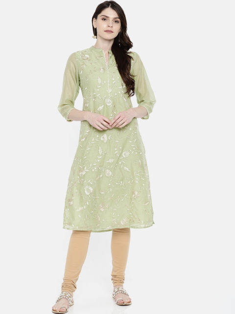 

Melange by Lifestyle Women Green Embroidered A-Line Kurta