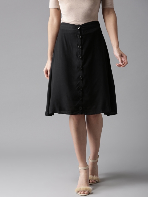 

HERE&NOW Women Black Solid A-Line Skirt