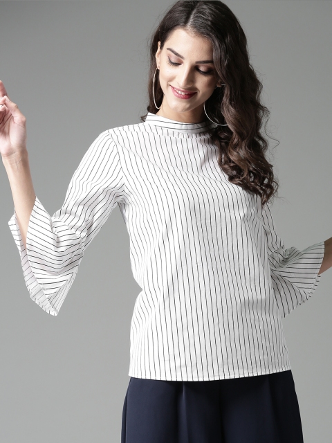 

HERE&NOW Women White & Black Striped Top