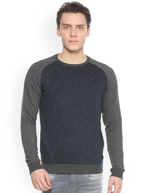 

Peter England Men Navy Blue & Grey Printed Sweatshirt