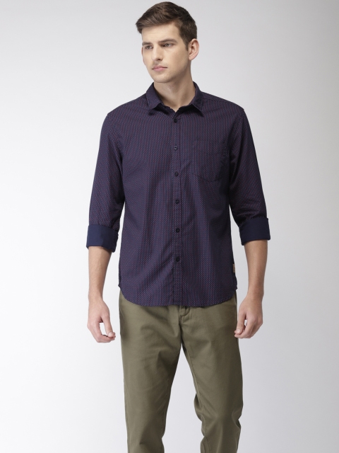 

Flying Machine Men Navy Blue Regular Fit Self Design Casual Shirt