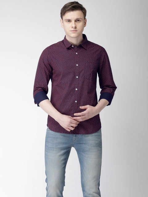 

Flying Machine Men Navy Blue & Pink Regular Fit Printed Casual Shirt