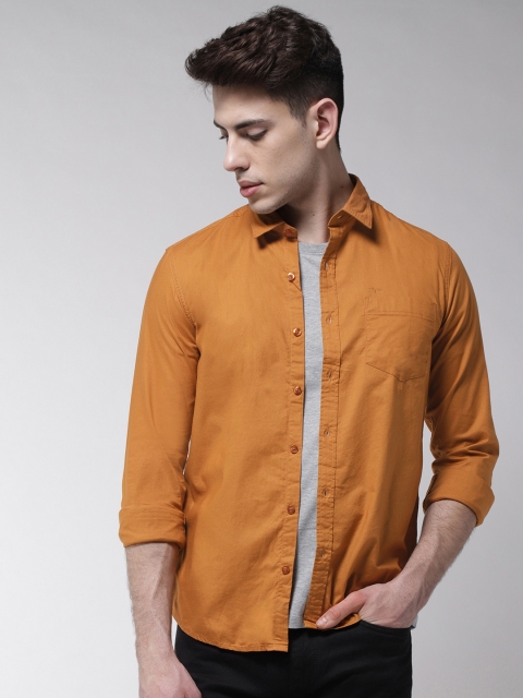 

Flying Machine Men Mustard Brown Regular Fit Solid Casual Shirt