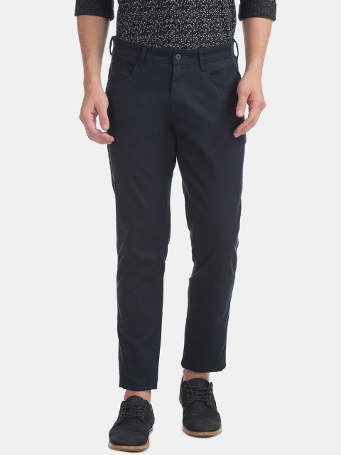 

Flying Machine Men Navy Blue Regular Fit Solid Regular Trousers