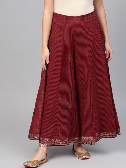 

Wishful by W Women Maroon Striped Flared Palazzos