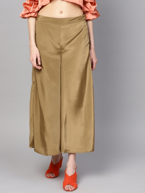 

W Women Olive Green Wide Leg Solid Palazzos