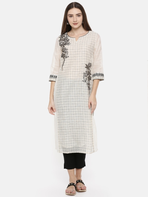 

Melange by Lifestyle Women Beige & Black Checked Straight Kurta