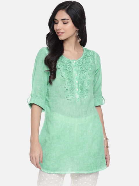 

Melange by Lifestyle Women Sea Green Yoke Design Semi-Sheer Straight Kurti