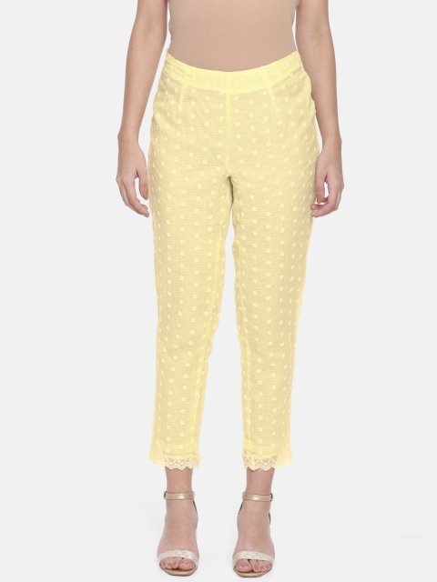 

Melange by Lifestyle Women Yellow Regular Fit Self Design Cropped Regular Trousers