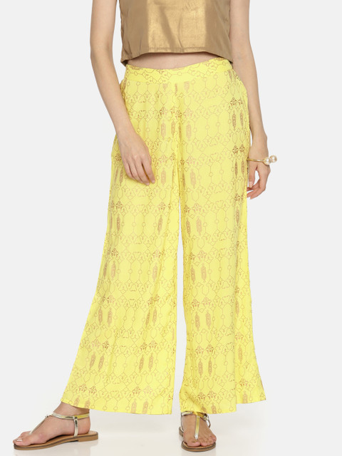 

Melange by Lifestyle Women Yellow Printed Straight Palazzos