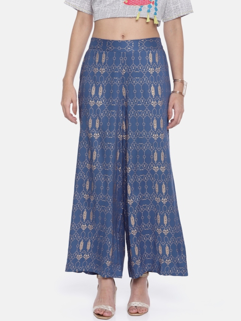 

Melange by Lifestyle Women Navy Blue Printed Wide Leg Palazzos