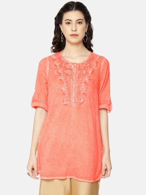 

Melange by Lifestyle Women Peach-Coloured Solid Straight Kurti