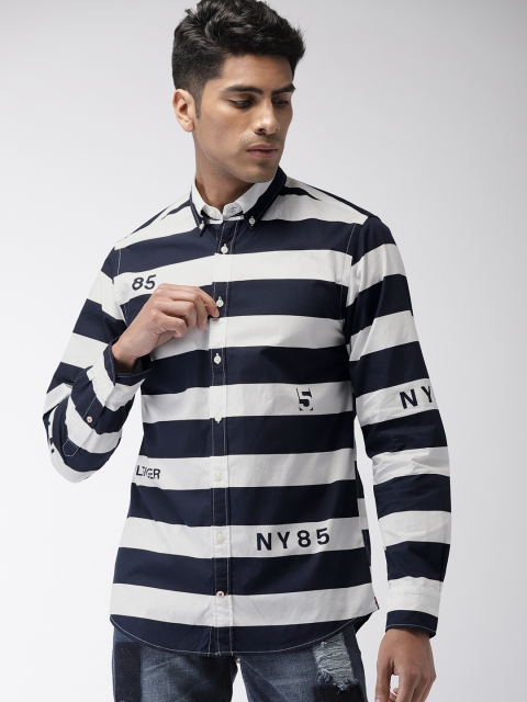 

Tommy Hilfiger Men Navy Blue & White Striped Casual Shirt