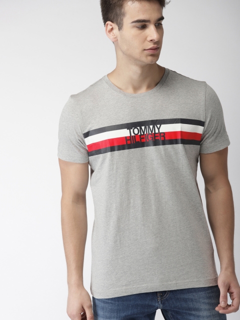 

Tommy Hilfiger Men Grey Melange Printed Round Neck T-shirt