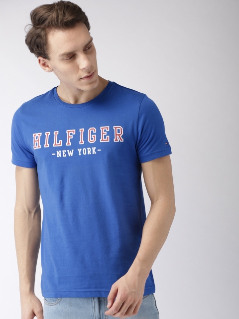 

Tommy Hilfiger Men Blue Printed Round Neck Pure Cotton T-shirt