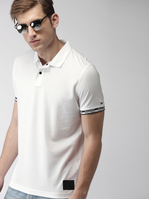 

Tommy Hilfiger Men White Solid Polo Collar T-shirt