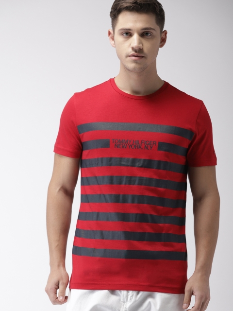 

Tommy Hilfiger Men Red & Charcoal Grey Striped Round Neck T-shirt