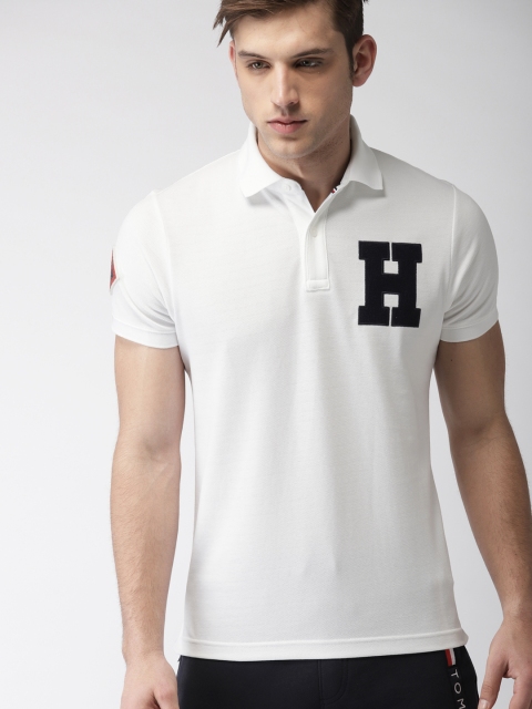 

Tommy Hilfiger Men White Self Design Polo Collar T-shirt